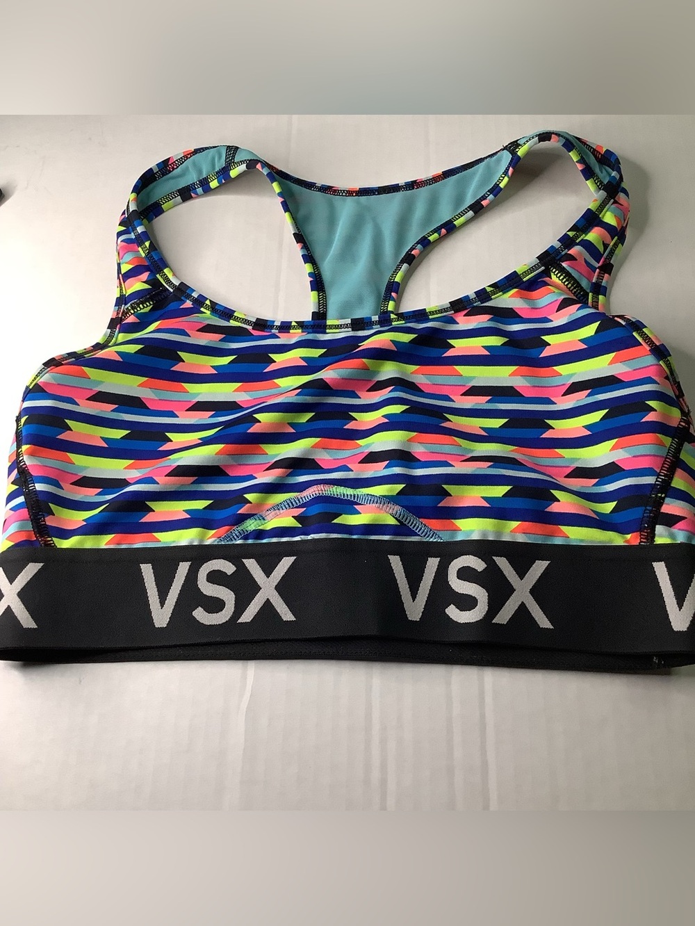 VSX Neon Multicolor Striped Racerback Sports Bra
